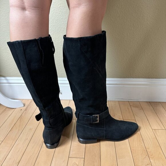 NINE WEST Black Suede Flat Riding Boot Size 8.5M Pointed Toe - Picture 6 of 16